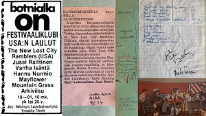 Helsingin Laulufestivaalin klubi-illan mainos marraskuulta 1977, konserttiarvio ja leikekirja-aineistoa. Materiaalia Helsingin laulufestivaalien klubi-illasta Bottalla 1977.