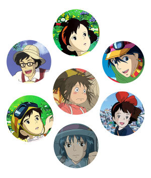 Studio Ghiblin elokuvien hahmojen naamoja vierekkäin.