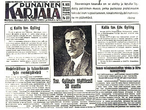 Edvard Gyllingin asema Neuvosto-Karjalan pääministerinä oli vahva vielä hänen 50-vuotispäivänään syksyllä 1931. Punainen Karjala vuonna 1931.