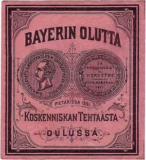 Koskenniskan panimon baijerilaisen oluen olutetiketti