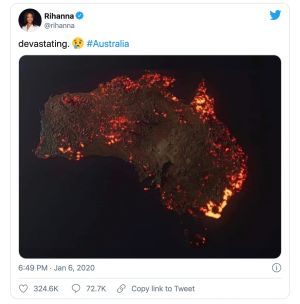 rihannan twiitti australian metsäpaloista