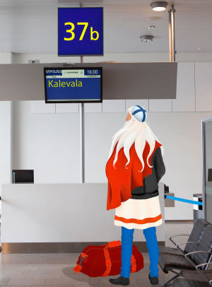 Väinämöinen odottaa, että lento lähtee Kalevalaan.