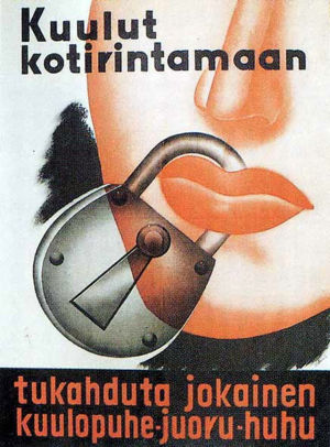 Kuulut kotirintamaan -juliste 1940-luvulta.