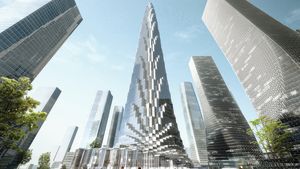 Anu Leinoisen viimeisimpiä projekteja Kiinassa on BIGin suunnittelema Rose Rock Center, josta on tulossa uuden Manhattanin eli Yujiapun maamerkki. Katunäkymä