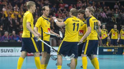 Spelare från Sveriges innebandylandslag.