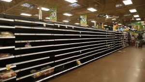 Tomma brödhyllor i en matbutik i Houston, Texas den 24 augusti 2017 då människor förberett sig inför orkanen Harvey. Tomma brödhyllor i en matbutik i Houston, Texas den 24 augusti 2017 då människor förberett sig för orkanen Harvey.