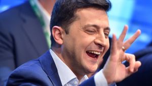 Volodymyr Zelenskyi under valkvällen 21.4.2019 Volodymyr Zelenskyi under valkvällen 21.4.2019