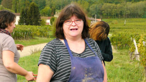 Catherine Vergé viinipellolla.