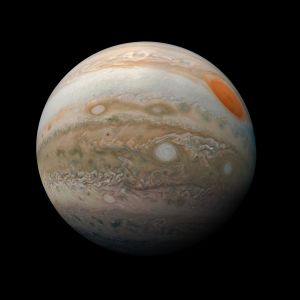 Jupiter Junon kuvaamana 20. heinäkuuta 2019. Suuri punainen pilkku näkyy hyvin.