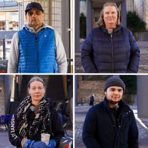 Bildcollage som består av fyra bilder av människor fotograferade utomhus.