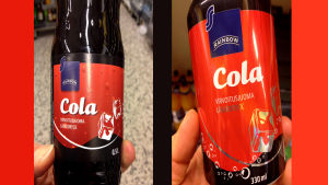 Rainbow colaa pullossa ja tölkissä
