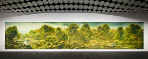 Petri Ala-Maunus landskapsmålning, History and utopia of landscape (2018-2019), är 14 meter bred. Petri Ala-Maunus landskapsmålning, History and utopia of landscape (2018-2019), är 14 meter bred.