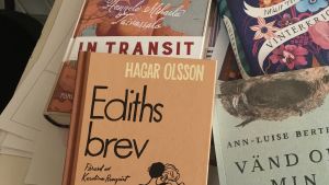 Sanna Manders poetiska bokomslag i pudriga toner. Bokomslag som Sanna Mander illustrerat.