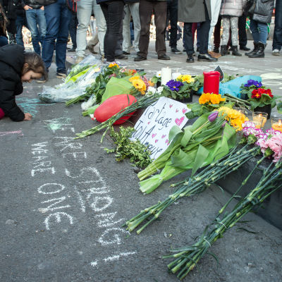 Place de la Bourse efter terrorattackerna i Bryssel 22.3.2016.