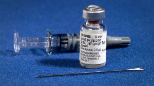 Smittkoppsvaccin. Bild av smittkoppsvaccin och injektionsnål.
