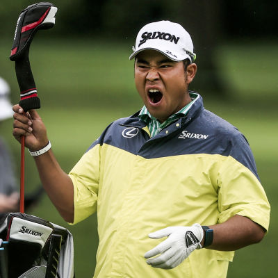 Hideki Matsuyama grimaserar.