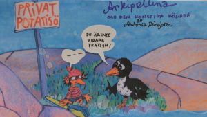 Flickan Neppa och fågeln Krä är två av figurerna som bor i skärgården Arkipellina. Antonia Ringboms nya film hade premiär i Korpo.