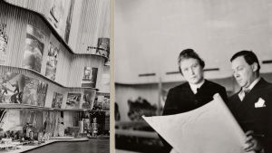 Par i framgång. Aino och Alvar Aalto i samband med världsutställningen i New York 1939. Alvar och Aino Aalto i samband med världsutställningen i New York 1939.