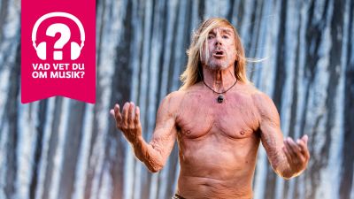 Iggy Pop har bar överkropp och armarna litet utsträckta framför sig.