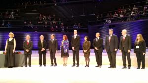 The judges on stage giving out the prizes