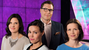 A-studion juontajat Kirsi Heikel, Susanne Päivärinta, Jan Andersson ja Johanna Vesikallio.