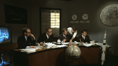 Erkki Toivanen, Pertti Jotuni, Börje Hjelm, Yrjö Länsipuro och Jan Torvalds i Yles Månstudion 14.11.1969