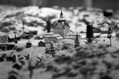 Detalj (kyrka) från en miniatyrmodell av Helsingfors anno 1739-1742, 1991