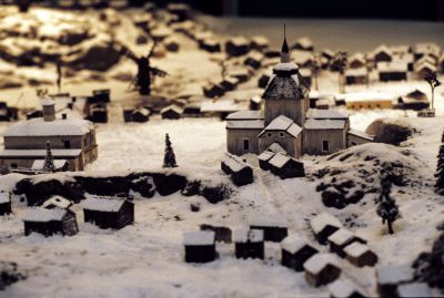 Detalj (kyrka) från en miniatyrmodell av Helsingfors anno 1739-1742, 1991