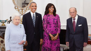 Drottning Elizabeth II, Barack Obama, Michelle Obama och prins Philip. Drottning Elizabeth II, Barack Obama, Michelle Obama och prins Philip.