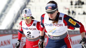 Justyna Kowalczyk och Marit Bjørgen under VM i Oslo 2011. Marit Björgen och Justyna Kowalczyk, VM 2011.