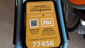 Cyklarna används med hjälp av ett Föli-kort. Bakdelen av en eFölläri där man ska lägga Föli-korter för att använda cykeln.