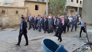 Bashar al-Assad lovade bara några timmar före eldupphöret trädde i kraft att återta hela Syrien. Uttalandet tolkades som en provokation då det gjordes då han besökte Daraya som rebellerna nyligen hade lämnat efter fyra års belägring. Syriens rpesident bashar al-Assad i Daraya
