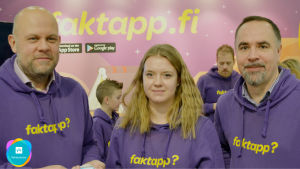 Joakim Bonns, Sofia Kullberg och Jens Berg, representanter för appen Faktapp. Joakim Bonns, Sofia Kullberg, Jens Berg