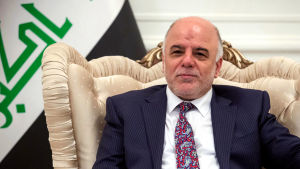 Iraks premiärminister Haider al-Abadi. Iraks premiärminister Haider al-Abadi sitter i en stol.