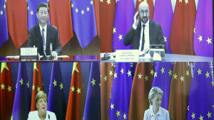 Förhandlingarna om ett avtal mellan EU och Kina gick långsamt framåt till en början, men sedan 2019 har processen snabbats upp. Videomöte med EU-ledare och Kinas president Xi Jinping
