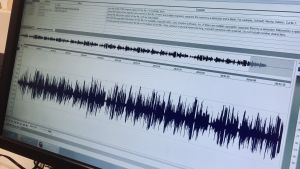 Så här ser Aino Tamms version av Mu isamaa, mu õnn ja rõõm från 1908 ut i ett audioediteringsprogram 100 år senare. Den estniska nationalsången i ett radioediteringsprogram.
