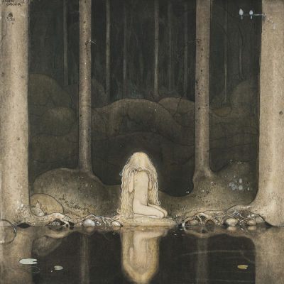Johan Bauers illustration Ännu sitter Tuvstarr kvar och ser ner i vattnet