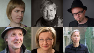 Runoilijat ylärivissä: Janette Hannukainen, Eino Santanen ja Aki Salmela ja alarivissä: Ville Vanhala, Kristiina Lähde ja Olli Heikkonen Runoilijat Janette Hannukainen, Eino Santanen, Aki Salmela, Ville Vanhala, Kristiina Lähde, Olli Heikkonen