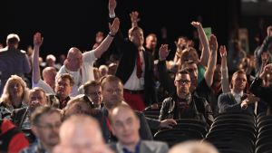 Det var den här bilden Tiina Elovaara hänvisade till Sannfinländarnas partikongress i Jyväskylä den 11 juni 2017.
