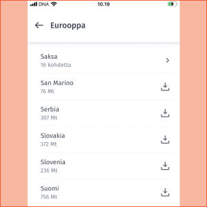 Here WeGo-sovelluksessa voi karttoja ladata alueittain. Here-sovelluksen käyttöohjeet