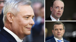 Antti Rinne med möjliga regeringspartners, Jussi Halla-aho och Petteri Orpo. Antti Rinne, Petteri Orpo och Jussi Halla-aho.