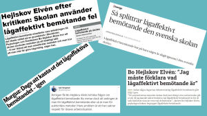 Faksimiler ur Dagens Nyheter, Lärarnas tidning, Borås tidning, Skolvärlden samt från Isak Skogstads twitter från debatten kring lågaffektivt bemötande. Faksimiler ur Dagens Nyheter, Lärarnas tidning, Borås tidning, Skolvärlden samt från Isak Skogstads twitter om konflikten mellan de som gillar metoden lågaffektivt bemötande och de som inte gör det.