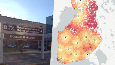 Karta över avståndet till sjukhus med fulljour