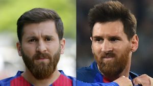 Reza Parastesh till vänster, Lionel Messi till höger. Reza Parastesh och Lionel Messi, sida vid sida.