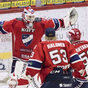 HIFK-spelare firar segern på isen.