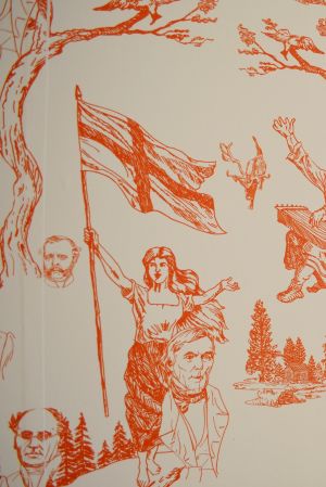 Skall kulturen vara folkbildande? Nationalromantiska motiv kan hittas i den japanska konstnären Tatzu Nishis tapet.