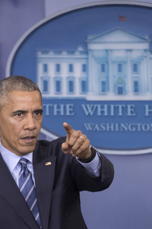 Barack Obama på presskonferens i Vita huset.