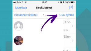 IPhonessa uusi ryhmä perustetaan välilehdellä Keskustelut. Kuva2 .ryhmä iphonessa
