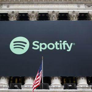 Spotifys logotyp pryder New Yorkbörsen. 