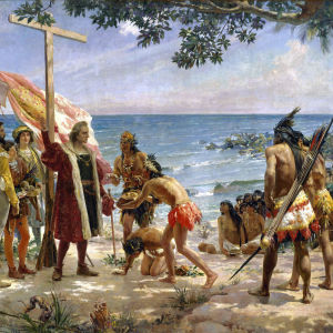 Kolumbus saapuu Karibian saarille.